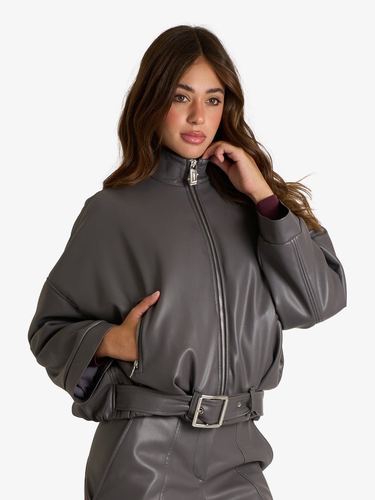 JIJIL capospalla bomber con maxi fibbia donna grigio