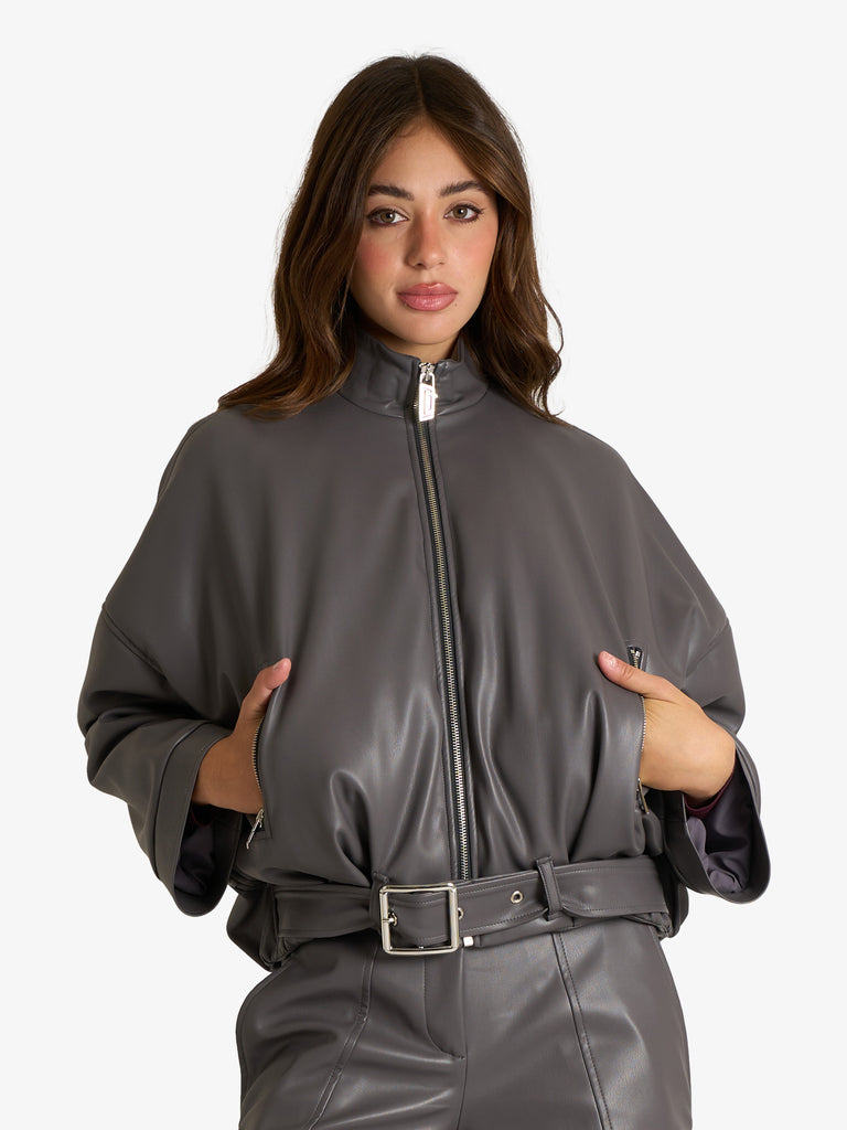 JIJIL capospalla bomber con maxi fibbia donna grigio