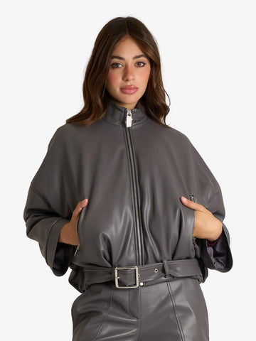 JIJIL capospalla bomber con maxi fibbia donna grigio
