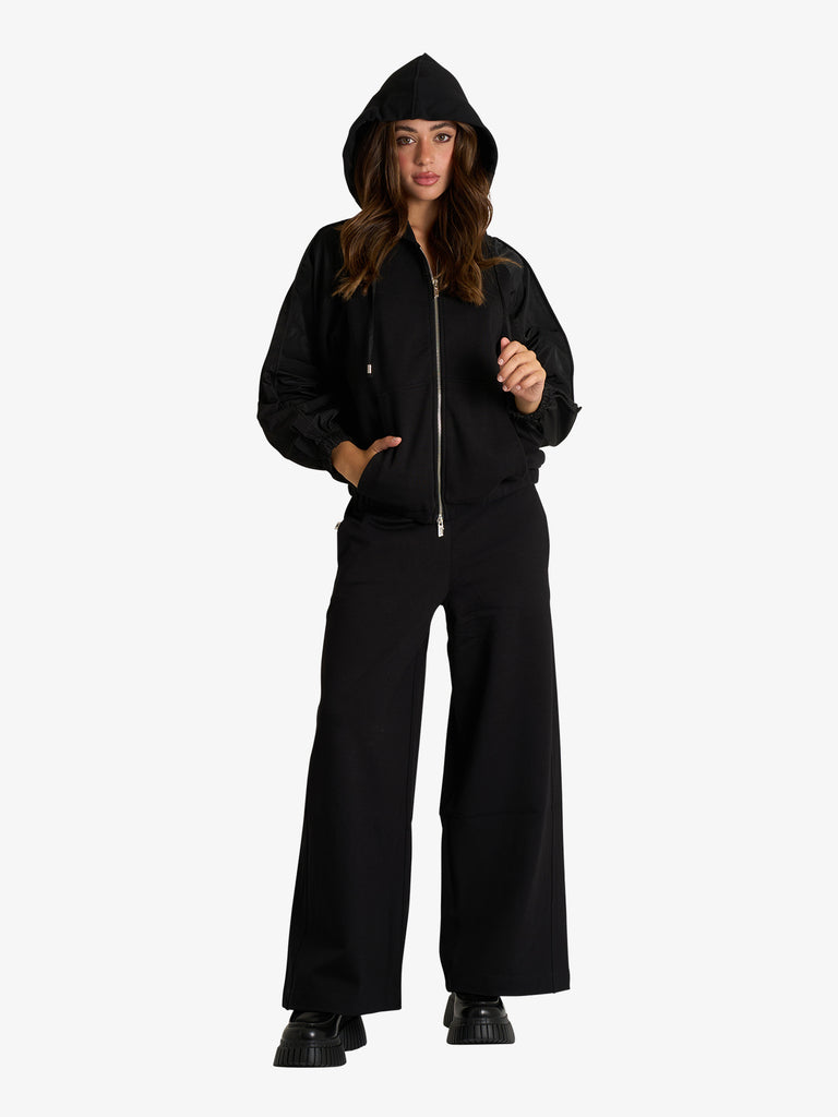 JIJIL felpa con cappuccio ed inserti donna nero