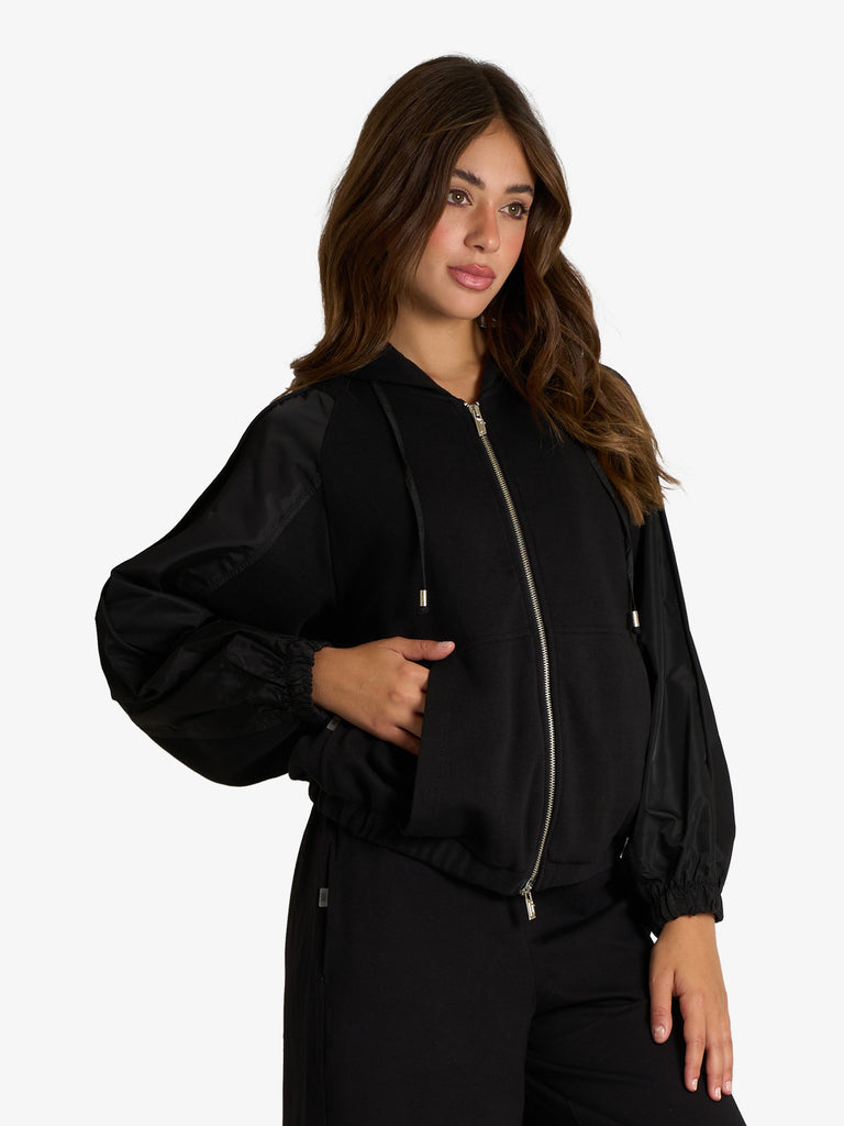 JIJIL felpa con cappuccio ed inserti donna nero