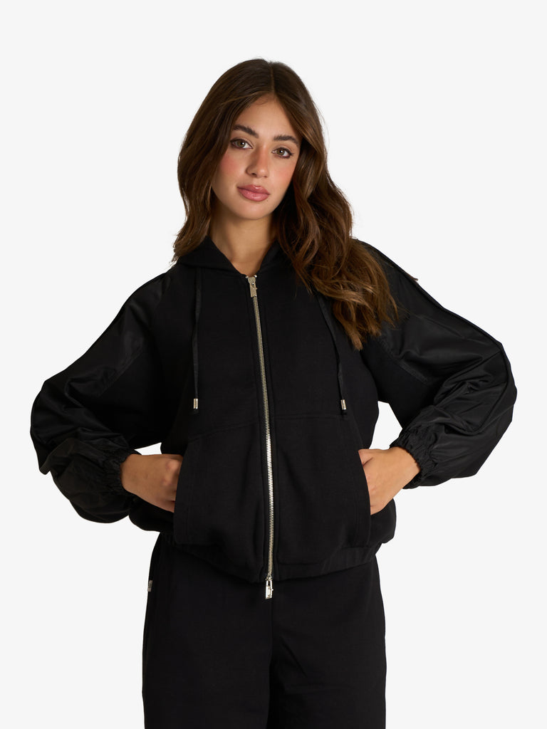 JIJIL felpa con cappuccio ed inserti donna nero