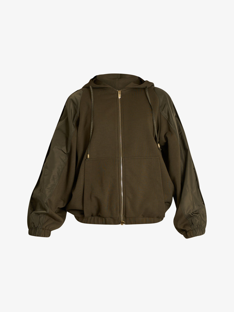 JIJIL felpa con cappuccio ed inserti donna verde cotone