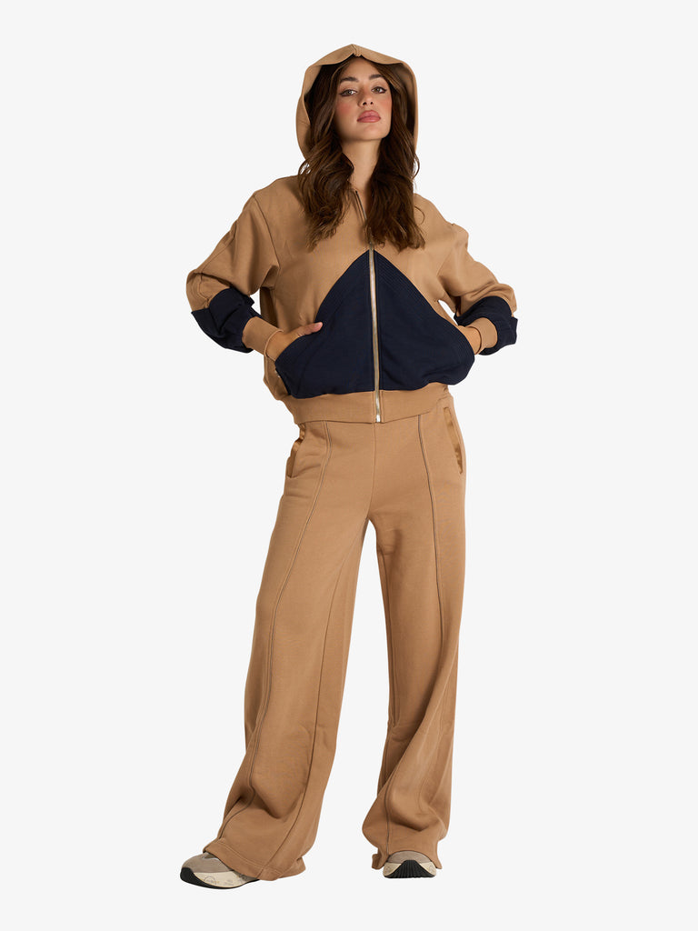 JIJIL felpa con cappuccio bicolore donna beige