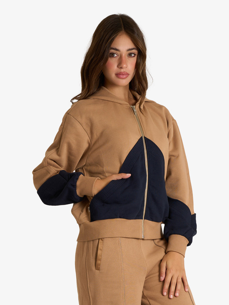 JIJIL felpa con cappuccio bicolore donna beige