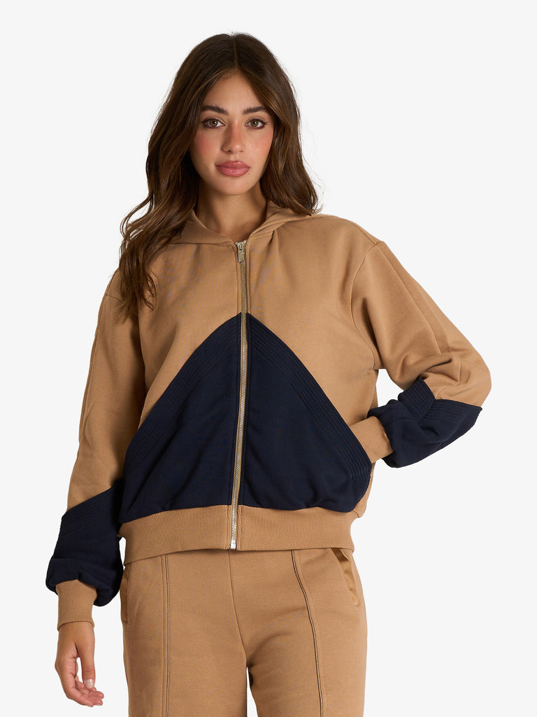 JIJIL felpa con cappuccio bicolore donna beige