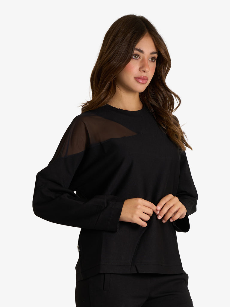 JIJIL felpa girocollo con cut-out trasparente donna nero