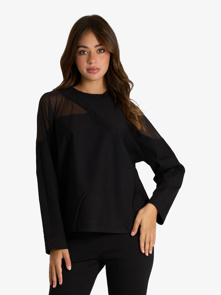 JIJIL felpa girocollo con cut-out trasparente donna nero