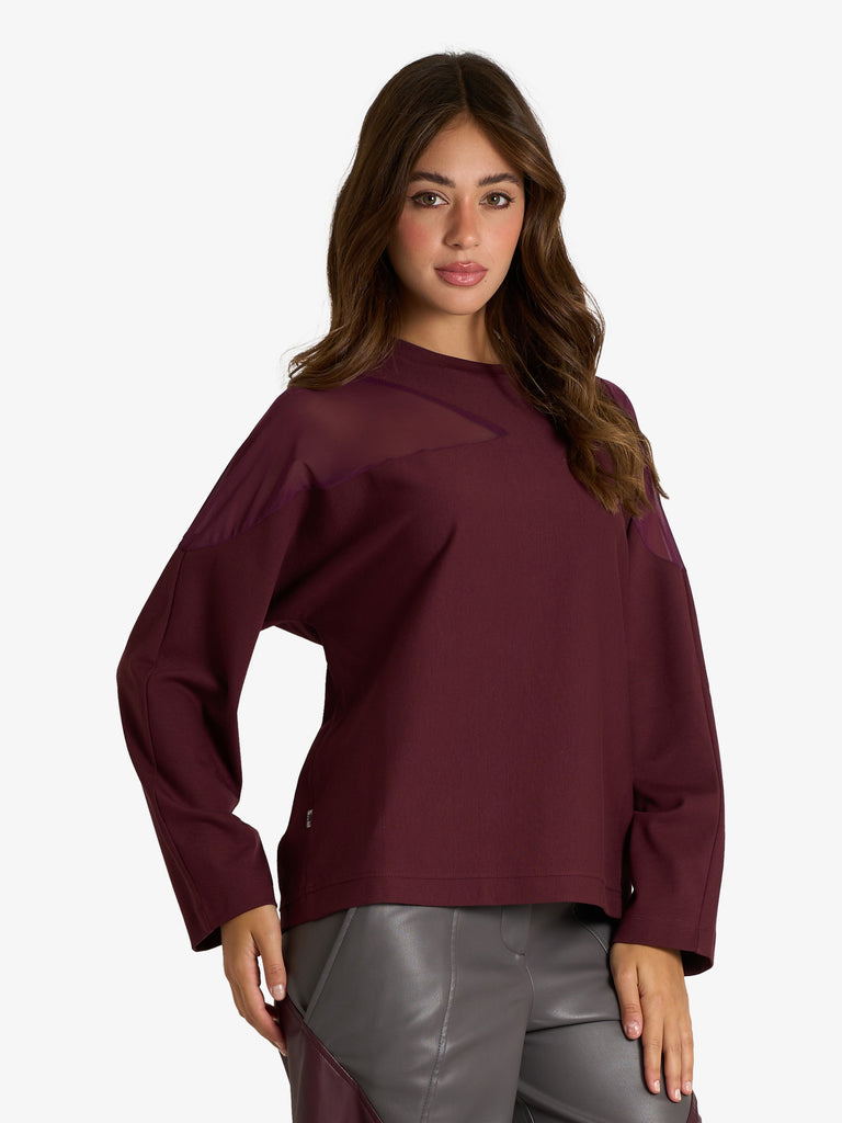 JIJIL felpa girocollo con cut-out trasparente donna bordeaux
