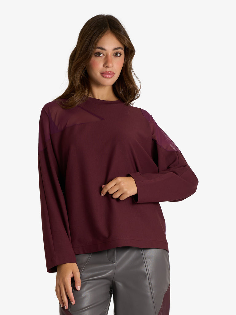 JIJIL felpa girocollo con cut-out trasparente donna bordeaux