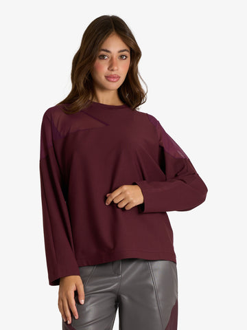 JIJIL felpa girocollo con cut-out trasparente donna bordeaux