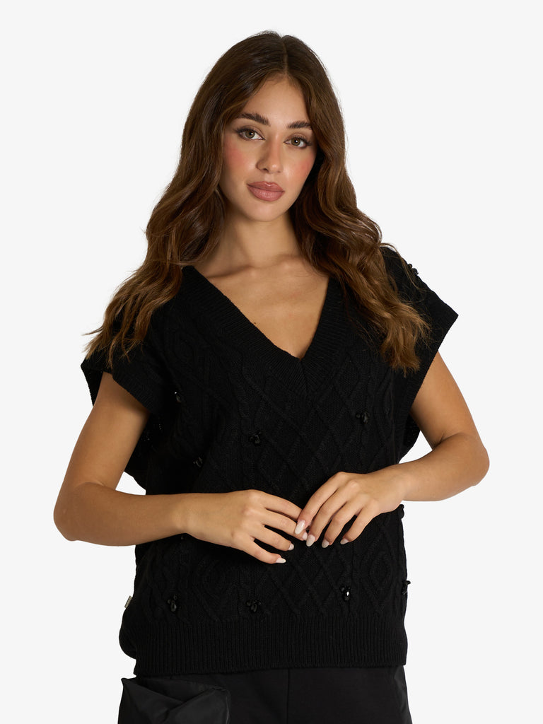 JIJIL maglia con trecce ed applicazioni donna nero