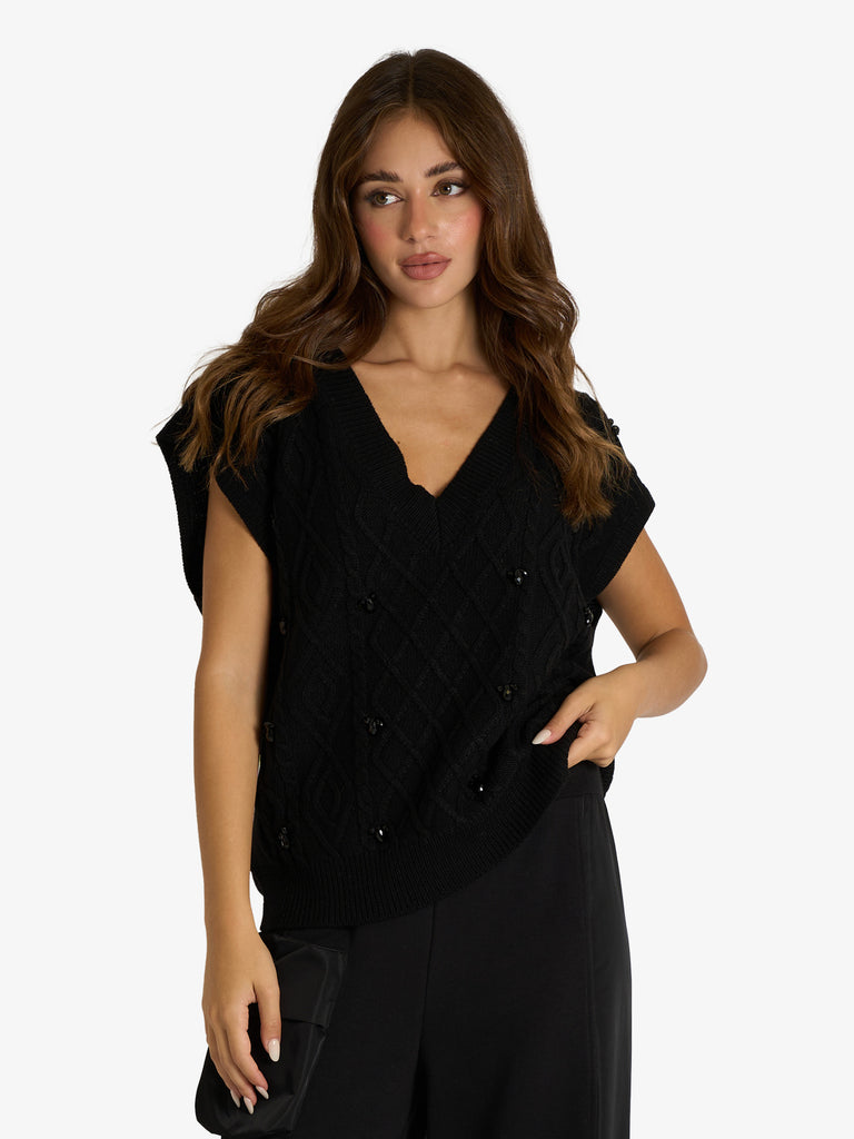 JIJIL maglia con trecce ed applicazioni donna nero