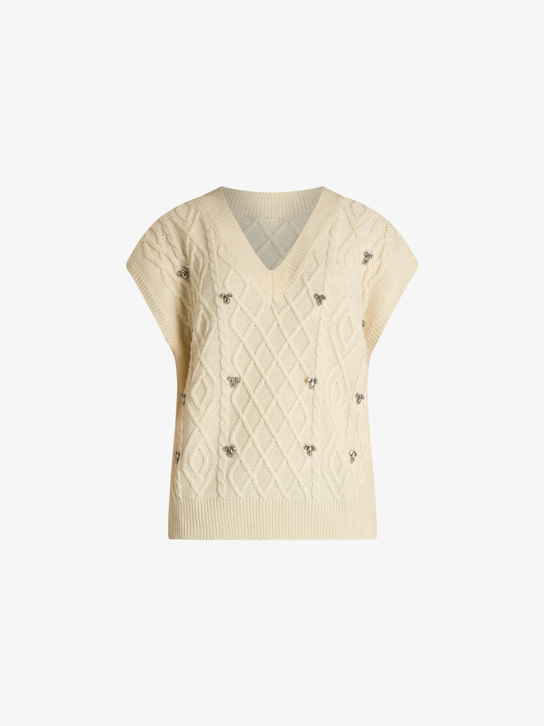 JIJIL maglia con trecce ed applicazioni donna panna