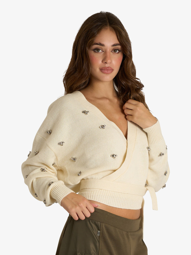 JIJIL maglia con applicazioni donna panna