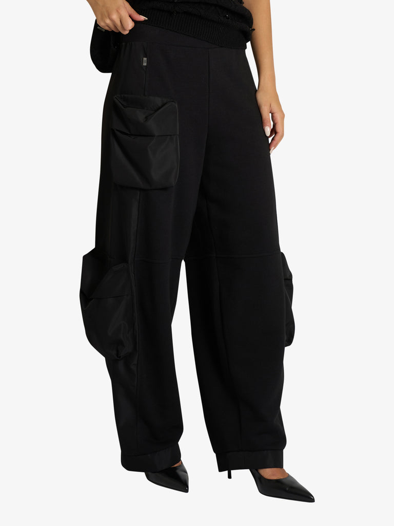 JIJIL pantalone in felpa con tasconi donna nero cotone