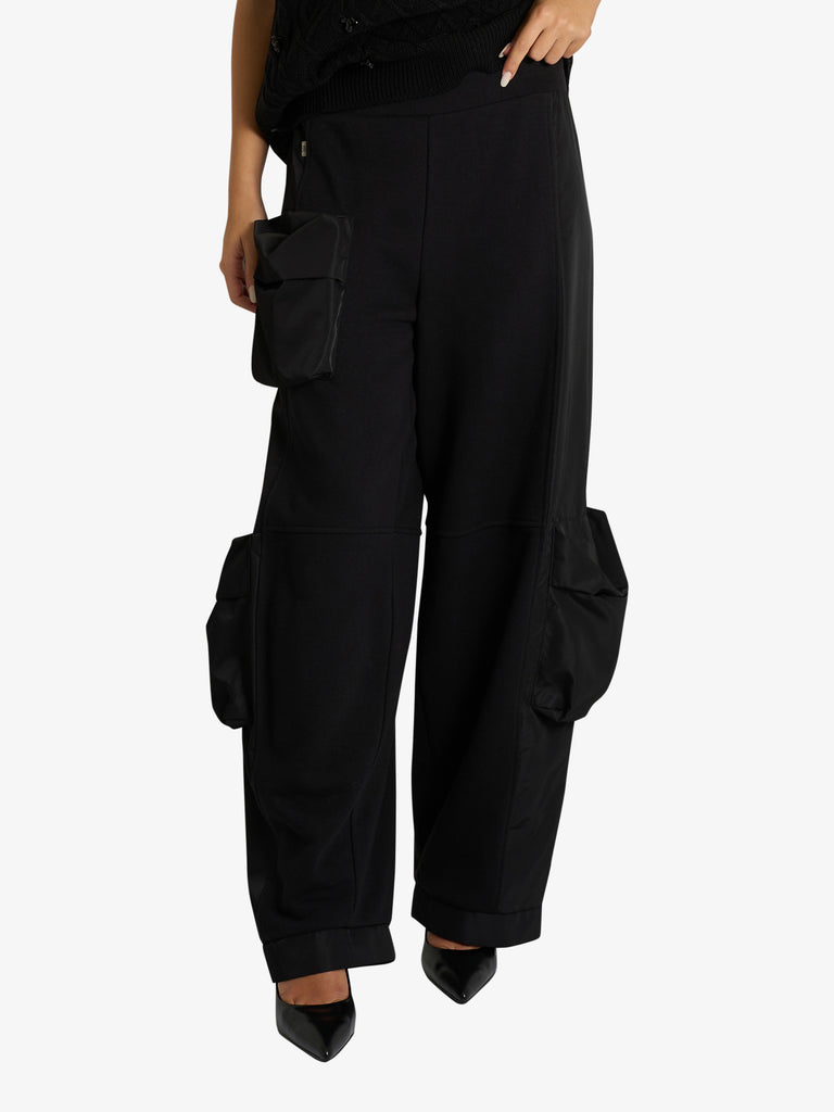 JIJIL pantalone in felpa con tasconi donna nero cotone