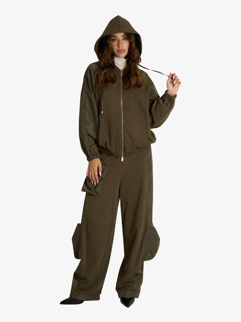 JIJIL pantalone in felpa con tasconi donna verde cotone