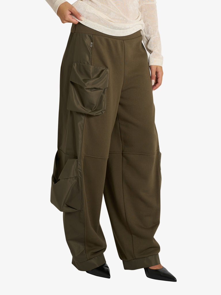 JIJIL pantalone in felpa con tasconi donna verde cotone