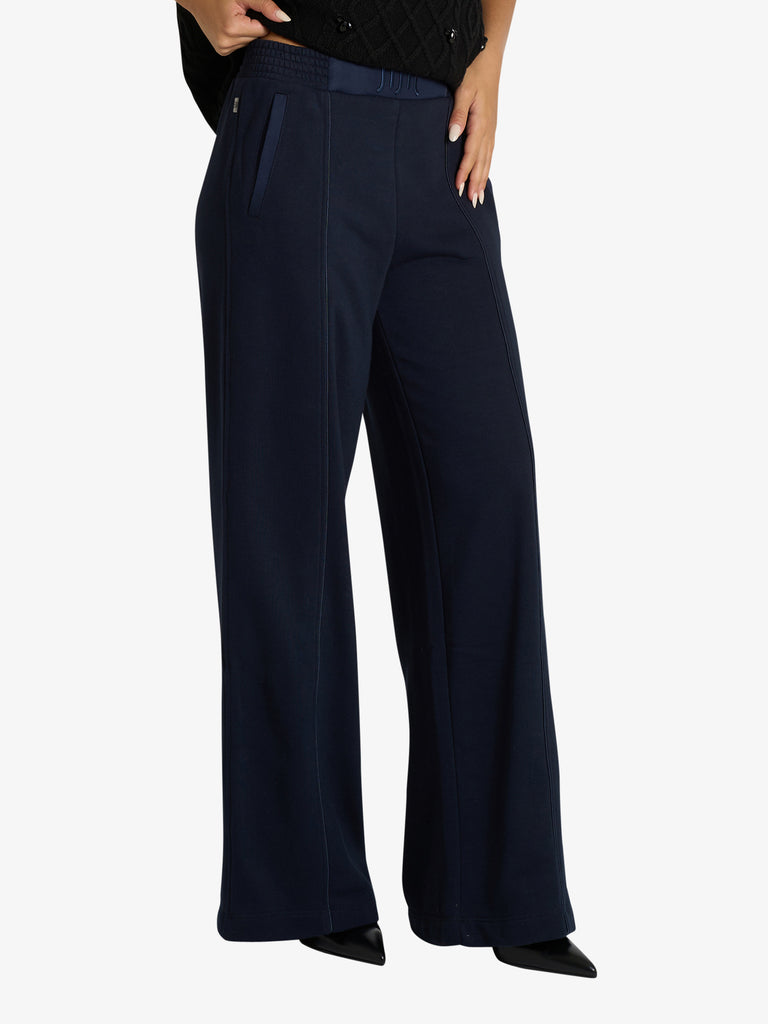JIJIL pantalone in felpa con dettaglio log ricamato donna blu cotone