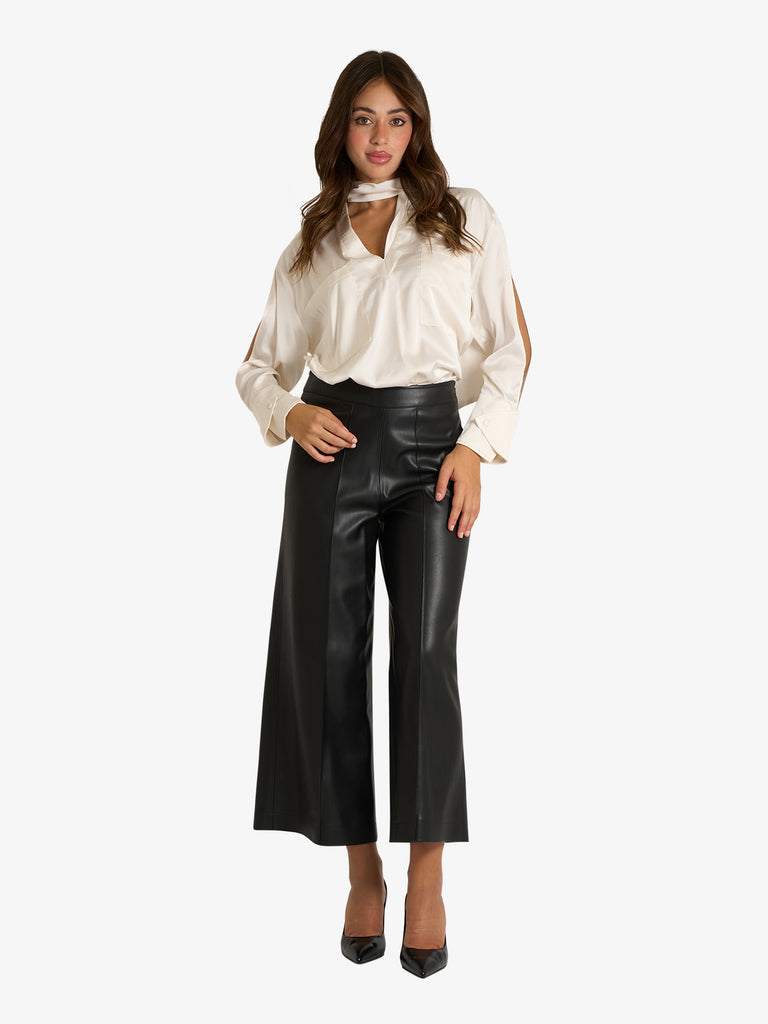 JIJIL pantalone cropped effetto pelle donna nero