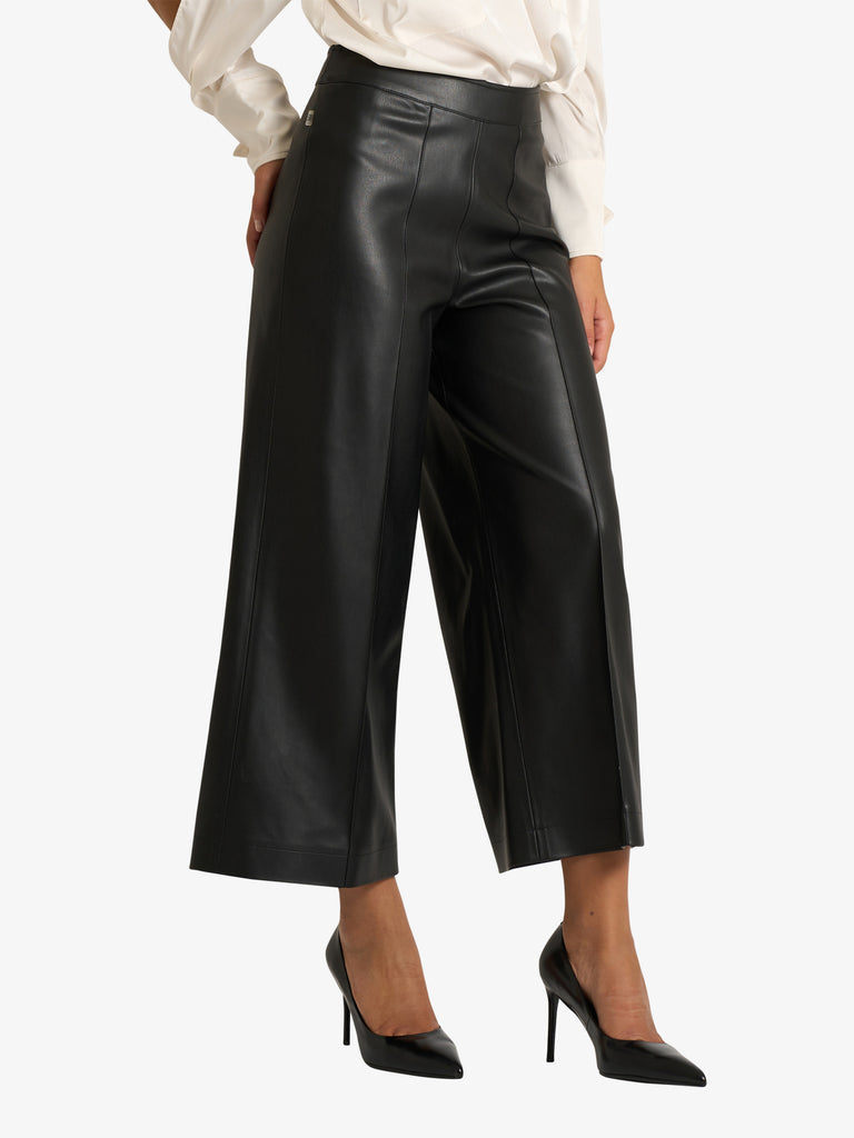JIJIL pantalone cropped effetto pelle donna nero
