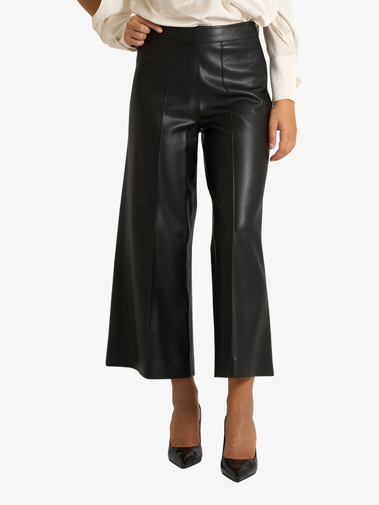 JIJIL pantalone cropped effetto pelle donna nero