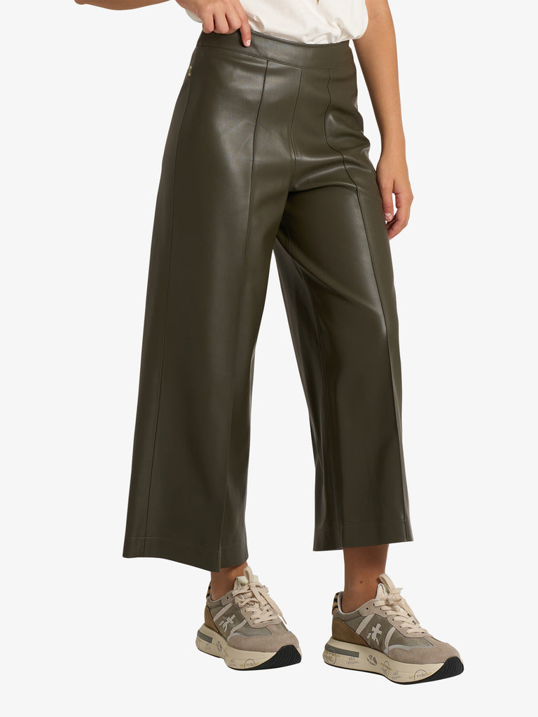 JIJIL pantalone cropped effetto pelle donna verde