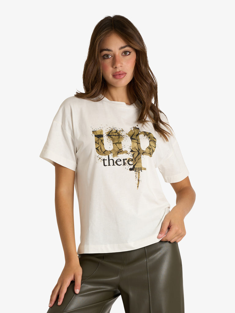 JIJIL t-shirt con applicazioni donna panna cotone