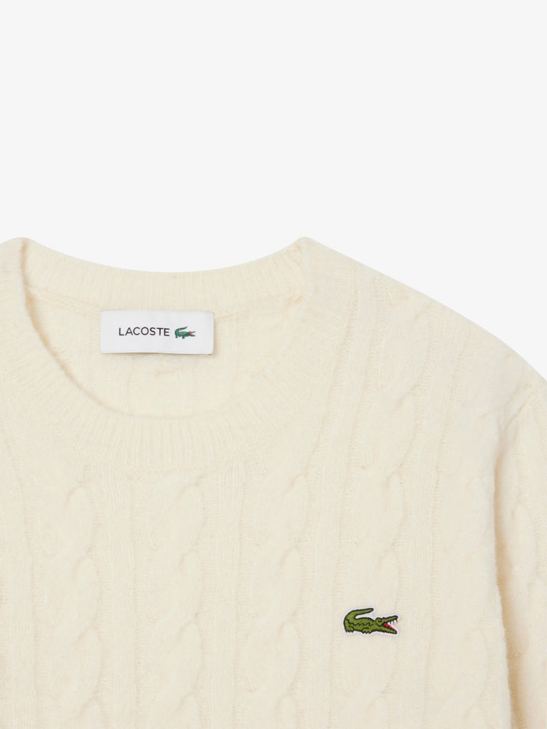 LACOSTE maglia a trecce in lana donna panna lana