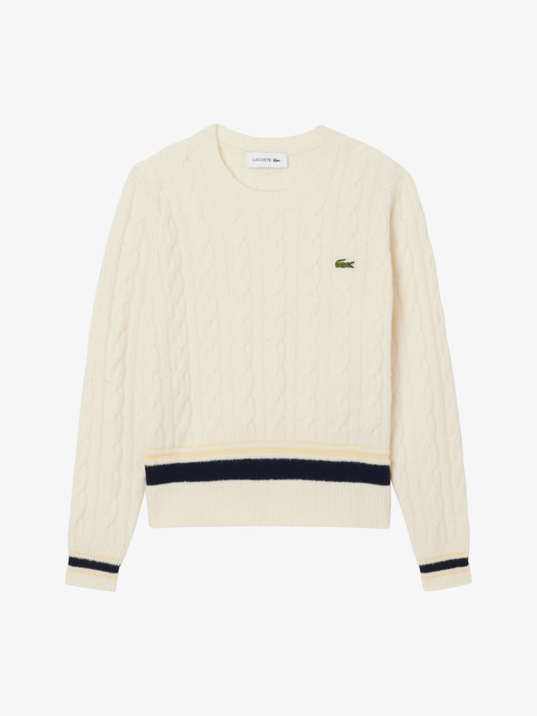 LACOSTE maglia a trecce in lana donna panna lana