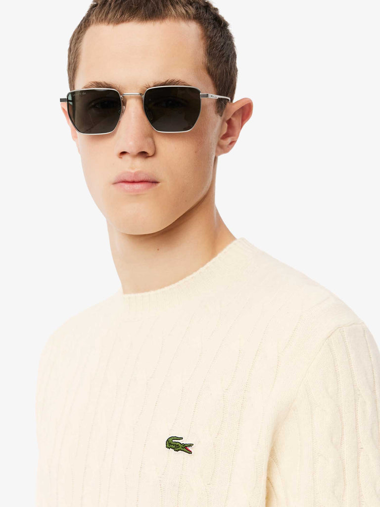 LACOSTE Maglia a maniche lunghe a trecce uomo lana bianco