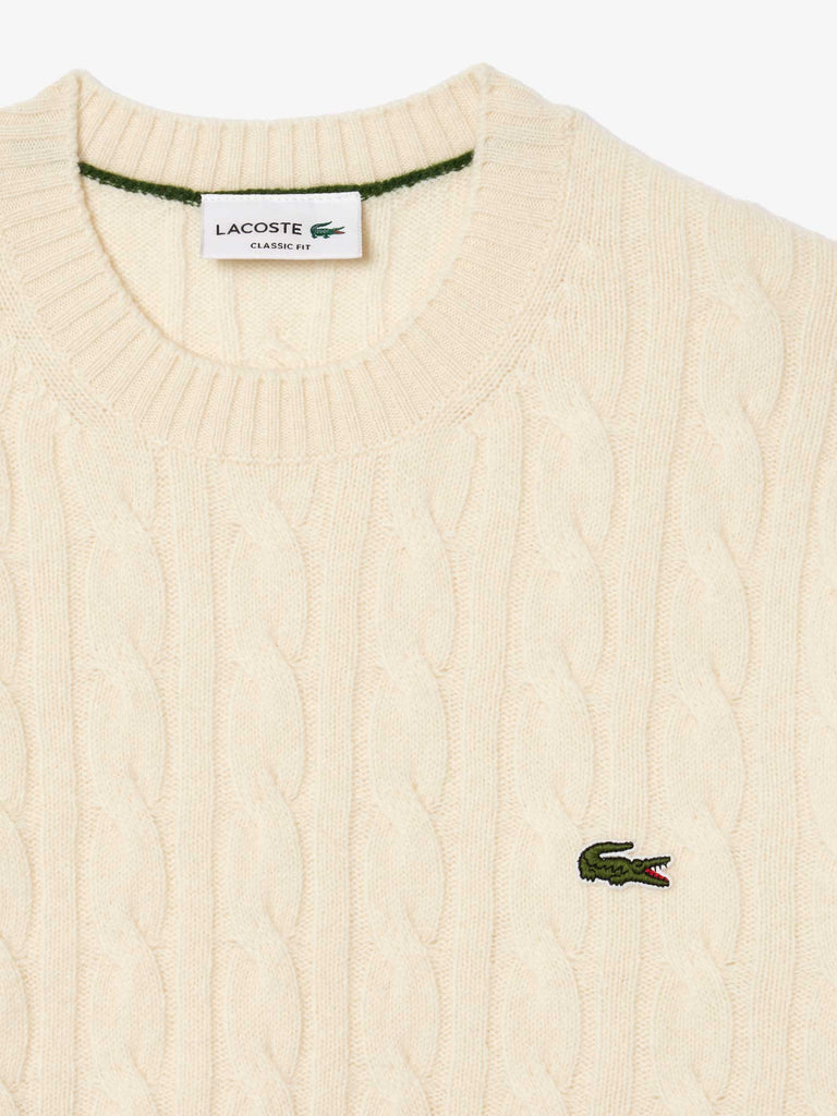 LACOSTE Maglia a maniche lunghe a trecce uomo lana bianco