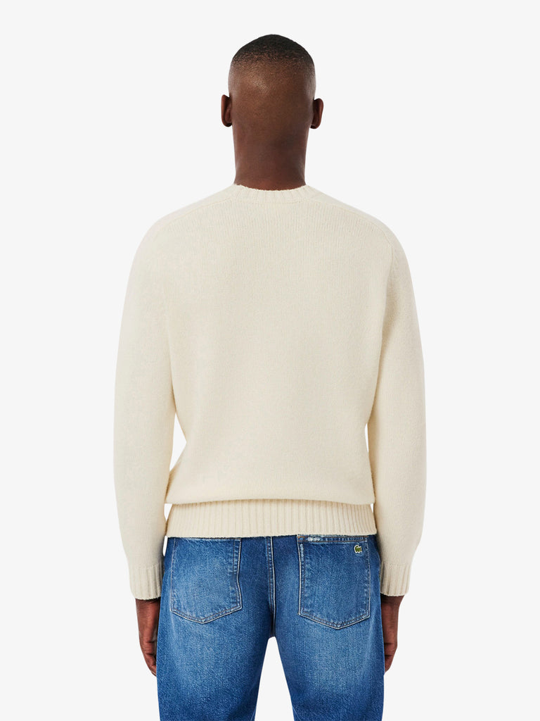 LACOSTE maglieria in lana cardata con marchio intarsiato uomo panna lana
