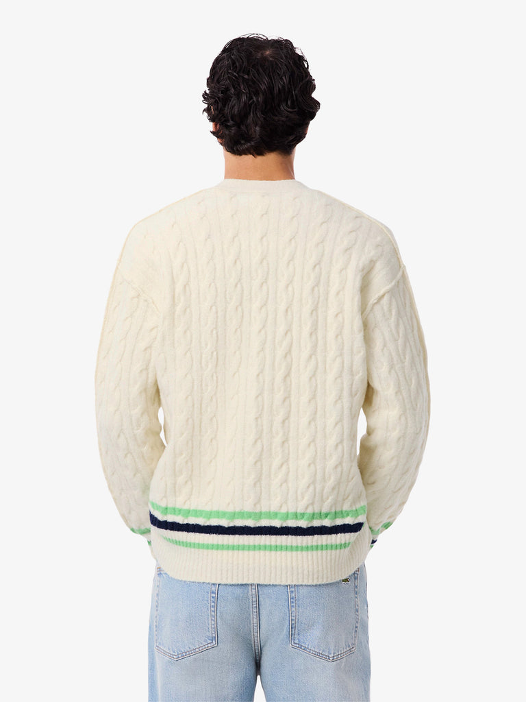 LACOSTE cardigan a trecce uomo bianco lana