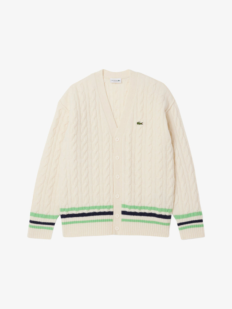 LACOSTE cardigan a trecce uomo bianco lana