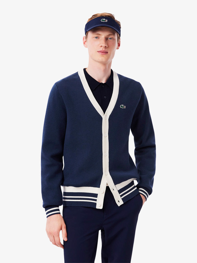 LACOSTE cardigan antivento da golf uomo blu cotone