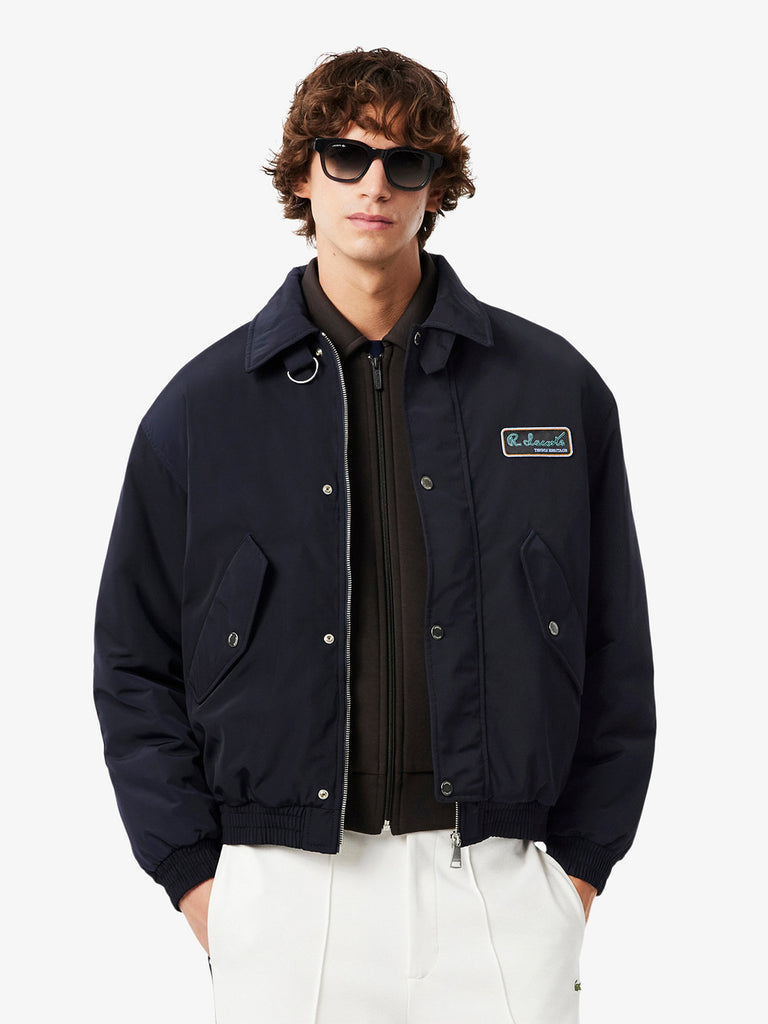 LACOSTE giubbotto aviator con marchio impermeabile uomo blu