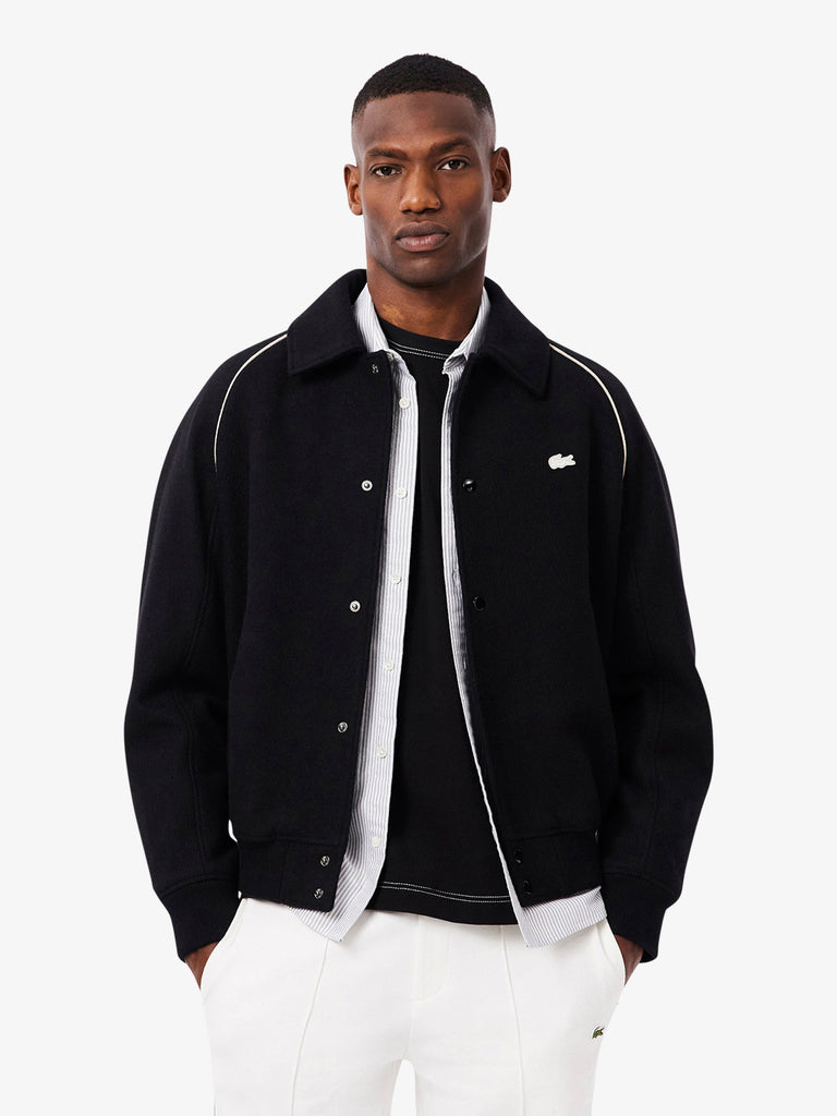 LACOSTE giacca varsity con marchio uomo nero lana
