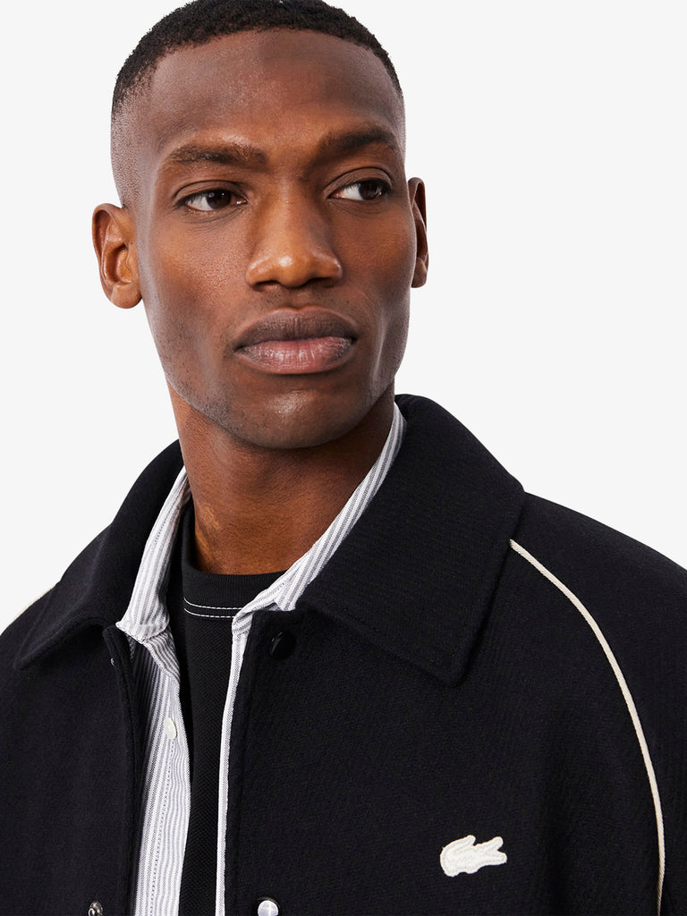 LACOSTE giacca varsity con marchio uomo nero lana