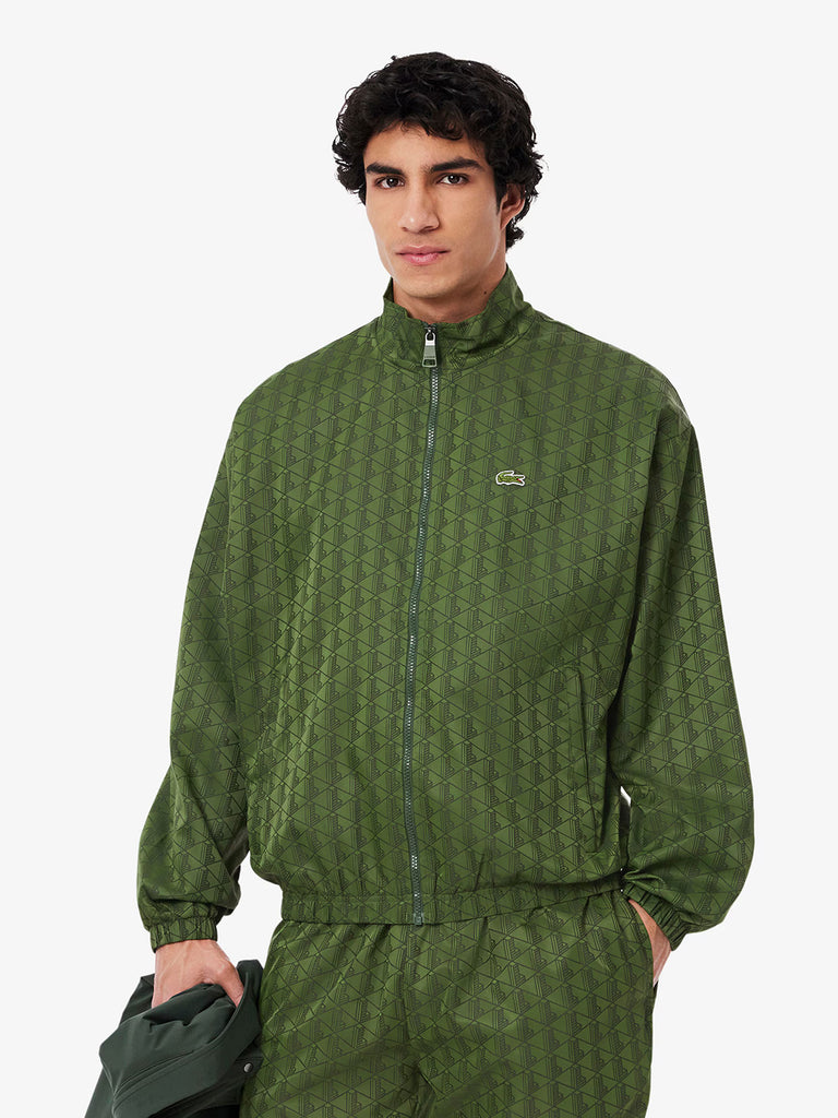 LACOSTE felpa girocollo con monogramma uomo verde
