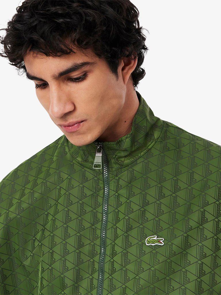 LACOSTE felpa girocollo con monogramma uomo verde