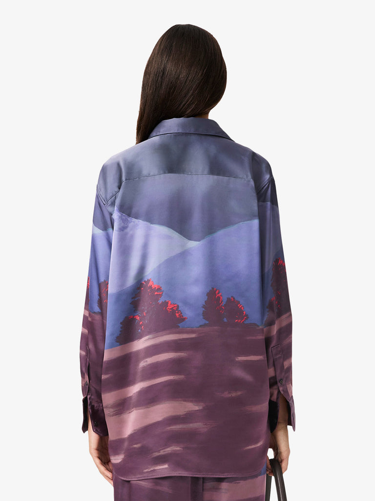 LACOSTE camicia oversize in raso con stampa paesaggio donna