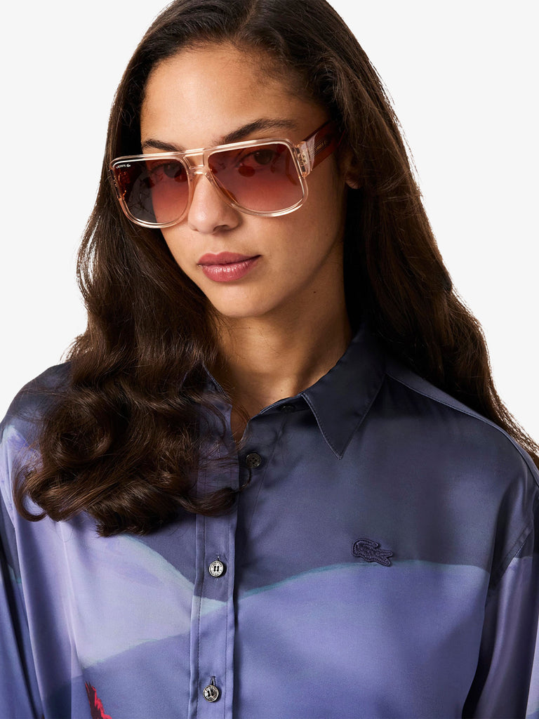 LACOSTE camicia oversize in raso con stampa paesaggio donna
