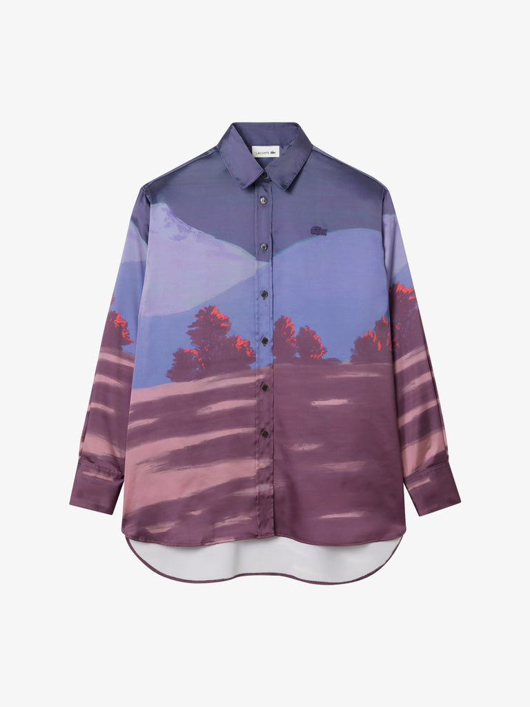 LACOSTE camicia oversize in raso con stampa paesaggio donna