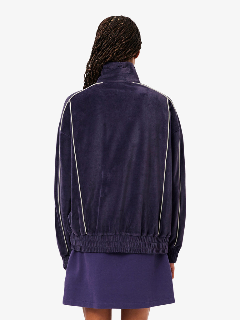 LACOSTE felpa girocollo oversize in velluto con zip donna viola cotone