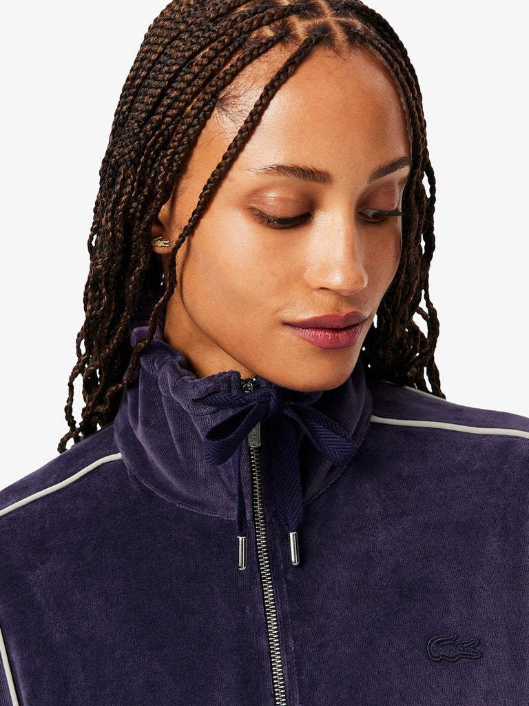 LACOSTE felpa girocollo oversize in velluto con zip donna viola cotone