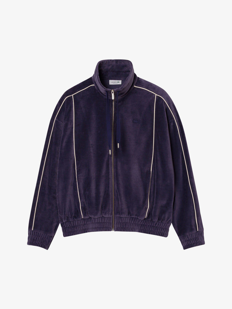 LACOSTE felpa girocollo oversize in velluto con zip donna viola cotone