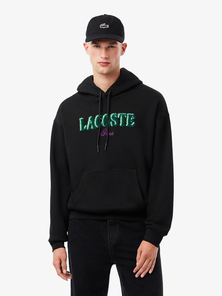 LACOSTE felpa con cappuccio ricamata uomo nero cotone