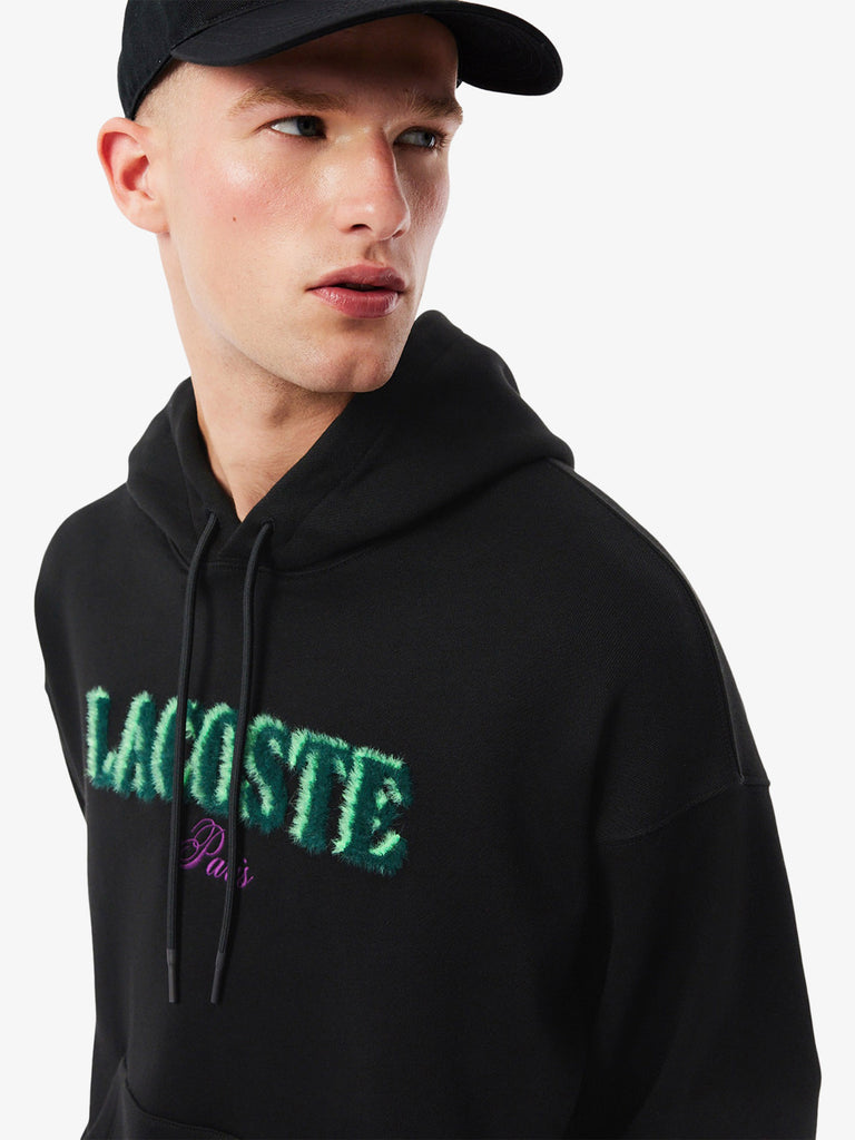 LACOSTE felpa con cappuccio ricamata uomo nero cotone